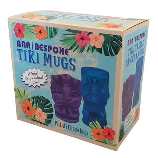 Purple & Blue Tiki Mugs - Set of 2