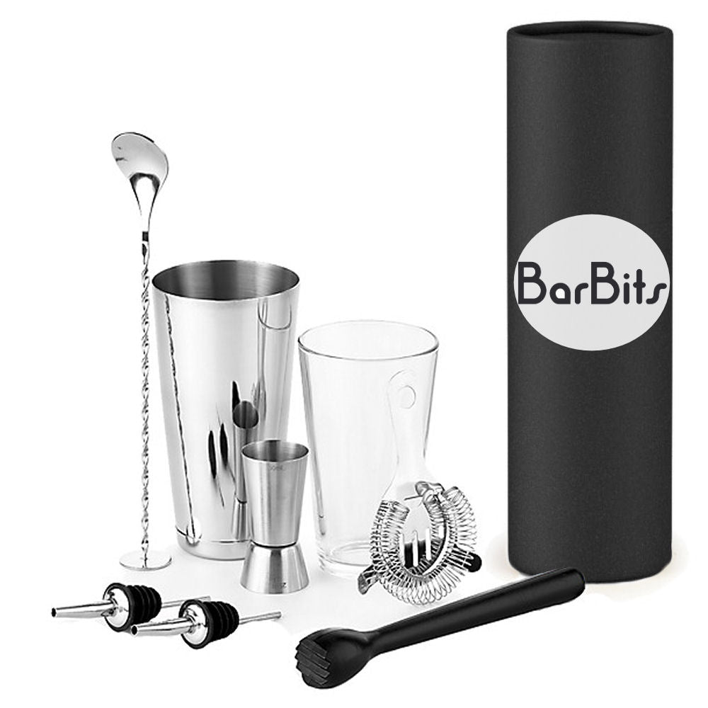 8-teiliges Cocktail-Set - Edelstahl-Shaker, Messbecher, Sieb