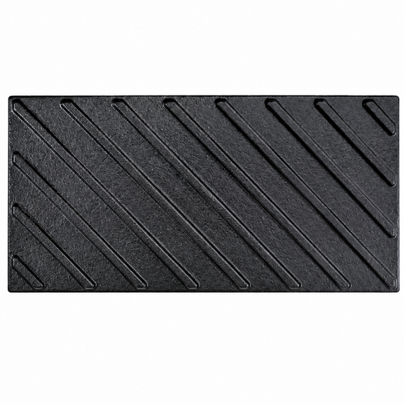 A black rectangular rubber mat with a textured diagonal ribbed pattern, shown flat against a solid white background.