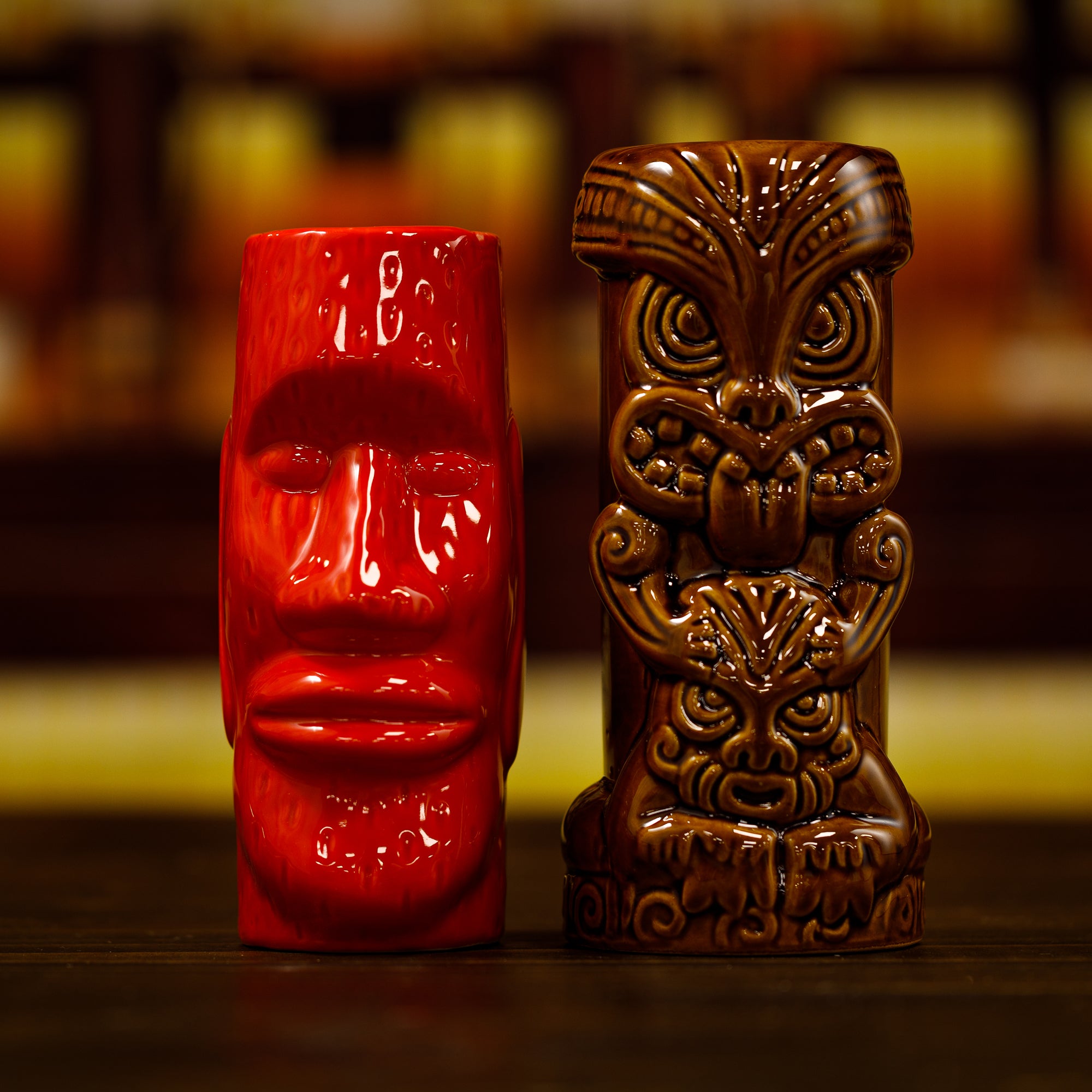 Red & Brown Tiki Mugs - Set of 2