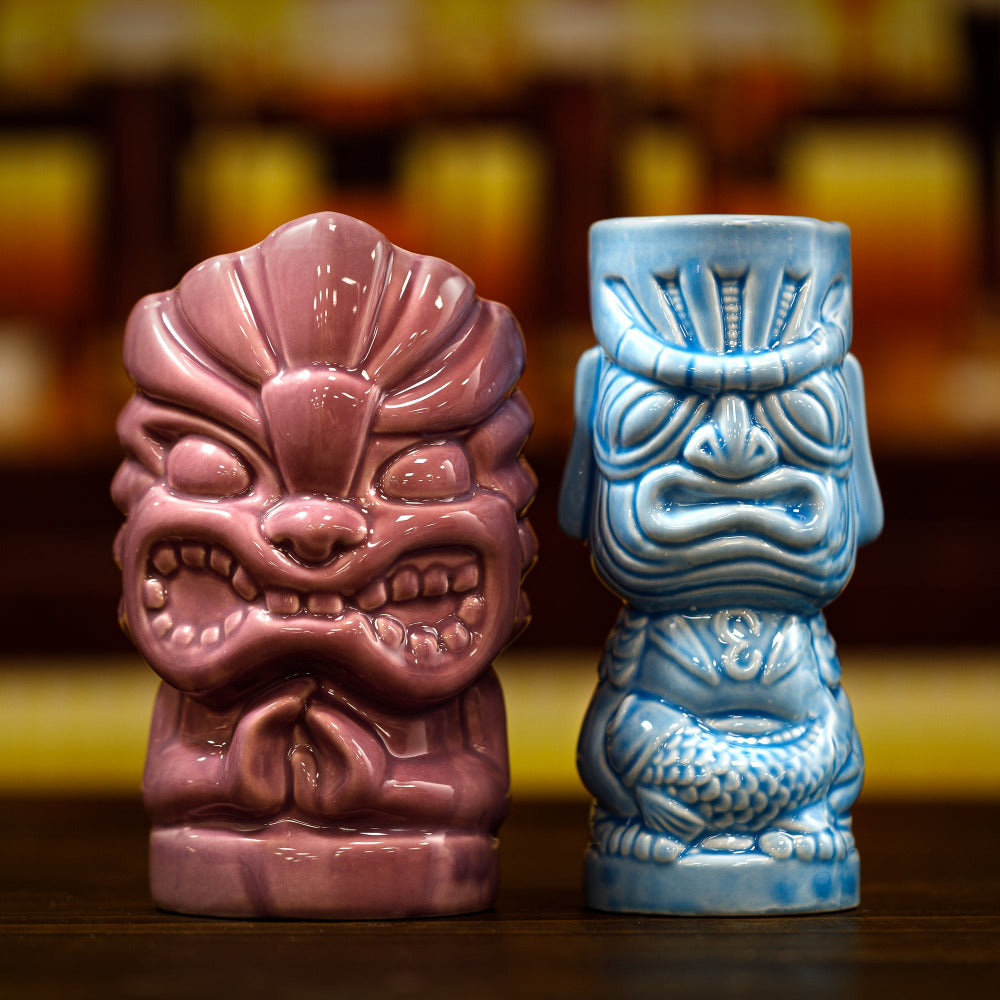 Purple & Blue Tiki Mugs - Set of 2