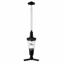 A BarBits Solo 35ml manual optic measure bracket  with a black and white design, featuring a clear plastic chamber, black rubber nozzles, and a black tripod base on a white background.
