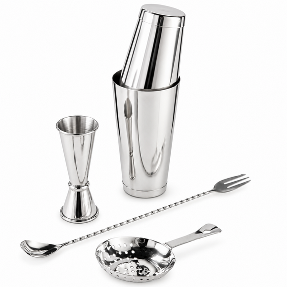 4 Piece Cocktail Bar Set - Stainless Steel