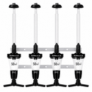 Four BarBits Solo 50ml distillation kits arranged in a row on a silver metal mounting bracket against a white background.