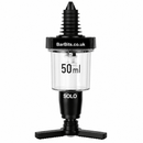 A BarBits Solo 50ml liquid measuring device with a clear plastic chamber, black plastic base and top, and white printed text.