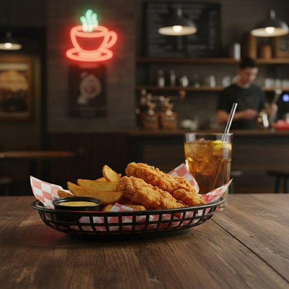 Black Oval Fast Food Baskets - Pack of 6