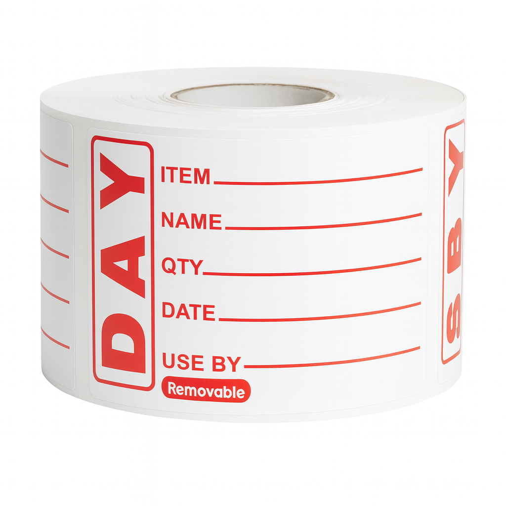 Red Removable Prepped Food Labels - Roll of 500