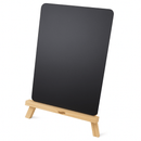 Black chalkboard with a wooden stand on a white background