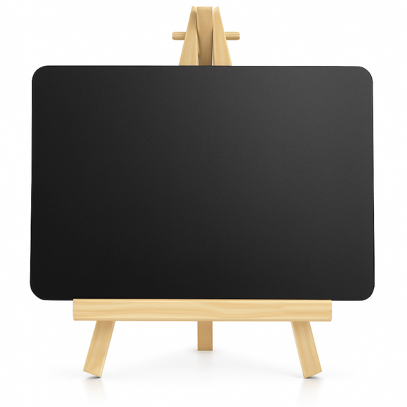 Small blackboard with wooden easel on a white background