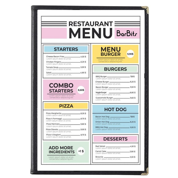 A4 Black American Style Menu Cover - 2 Page