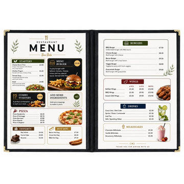 A4 Black American Style Menu Cover - 2 Page