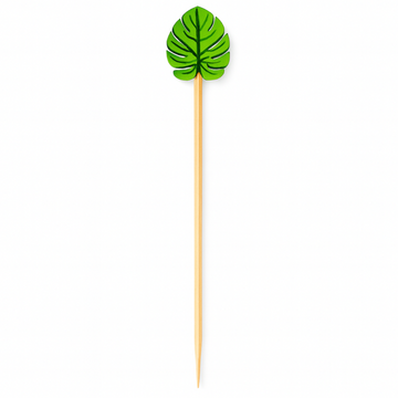 Green leaf-shaped cocktail pick on a white background