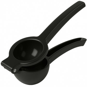 Black manual juicer on a white background