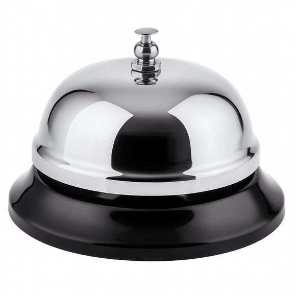 BarBits countertop service bell chrome plated with black base loud ring for receptions restaurants and hotels- BarBits.co.uk