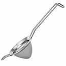 A stainless steel Cocktail strainer with a round mesh filter and a long, curved handle, shown on a plain white background.