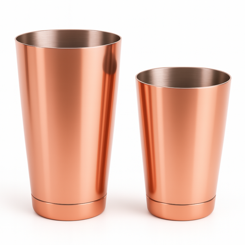 BarBits copper metal cocktail shaker on a white background
