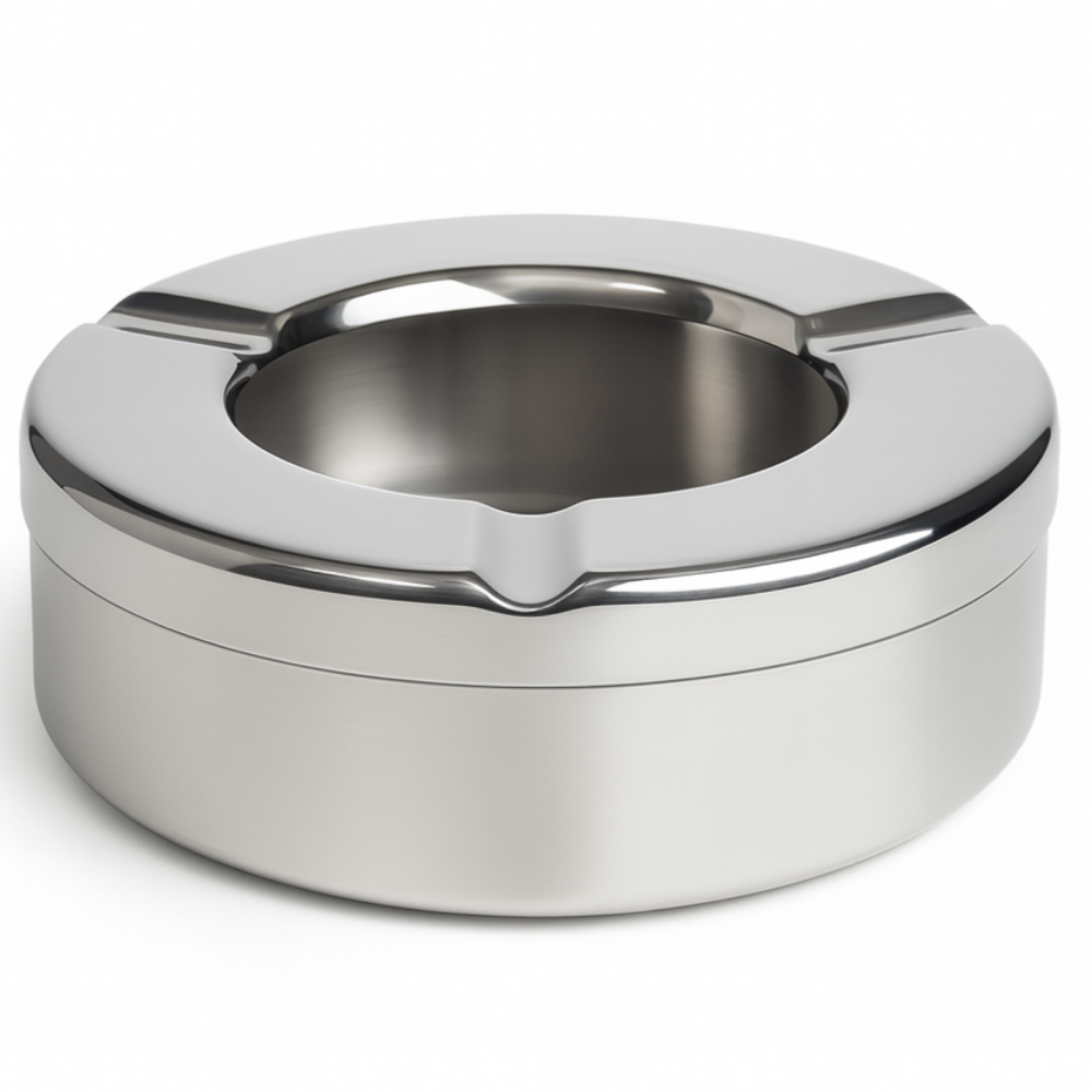 Silver barbits ashtray on a white background