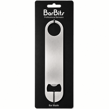 A stainless steel bar blade tool mounted on a black retail card with the brand name BarBits visible at the top.