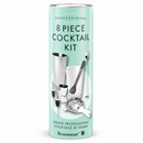 Beaumont Professional 8 Piece Cocktail Kit in a tall mint green cylindrical box with illustrations of stainless steel and white bar tools, on a white background.
