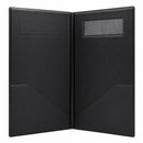 Black menu cover with a pocket on a white background