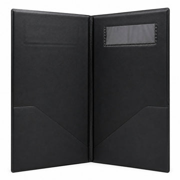 Black menu cover with a pocket on a white background