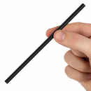 Hand holding a black straw against a white background