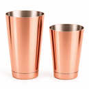 Copper Plated rose gold boston cocktail shakers tin on tins, one large and one small, shown on a clean white background.