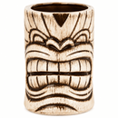 A ceramic tiki mug shaped like a carved tiki face, featuring a glossy metallic bronze finish with dark brown recessed details, shown on a plain white background.