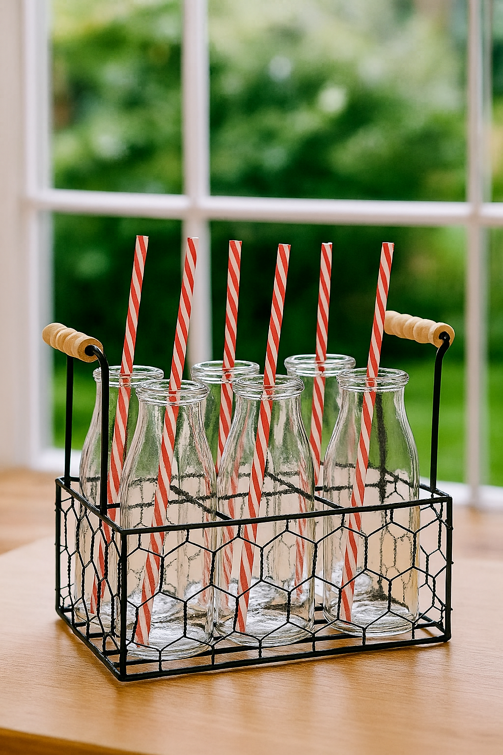 Glass Milk Bottle Set with Stand - 0