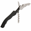 Corkscrew with black handle and silver accents on a white background