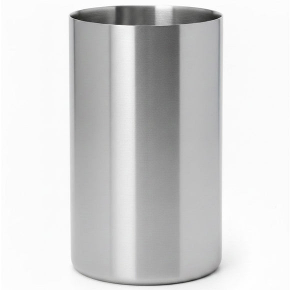 A BarBits brushed stainless steel wine cooler cup with a brushed finish, shown on a plain white background.