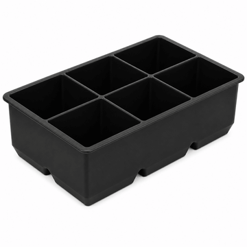 A black plastic organizer tray with six rectangular compartments, shown from an elevated angle on a white background.