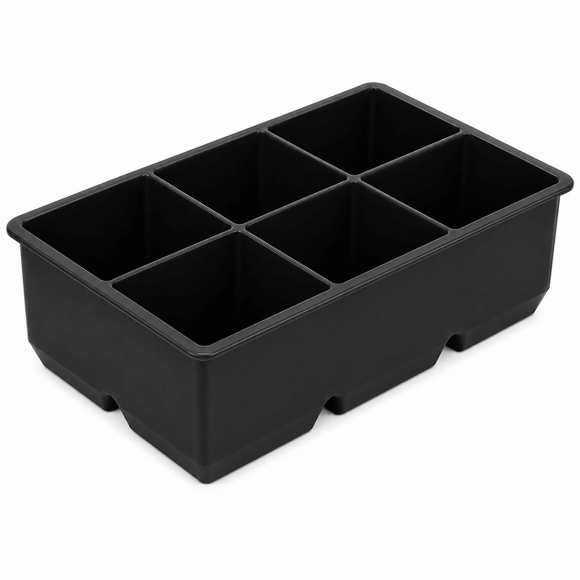 A black plastic organizer tray with six rectangular compartments, shown from an elevated angle on a white background.