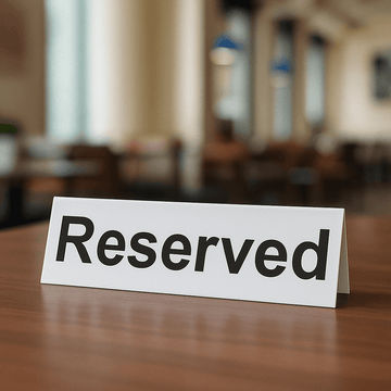 Reserved table sign in use in a cafe with a backound on table top counter use 