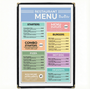 A5 Black American Menu Cover - 1 Page 2 Sides