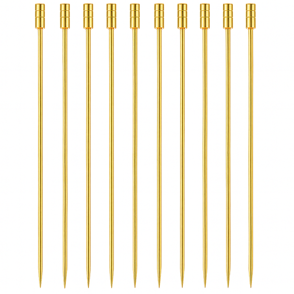 Gold Grooved Top Garnish Picks - Pack of 10