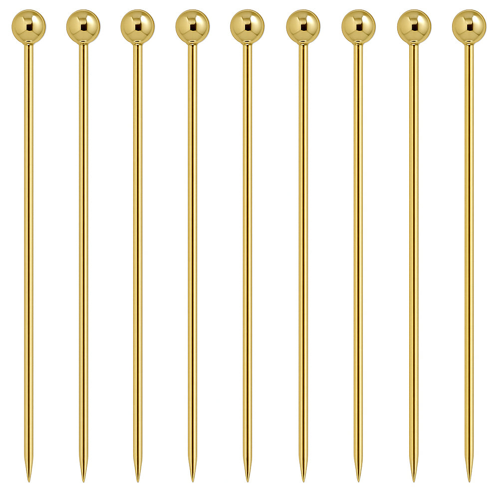 Gold Ball Garnish Picks - Pack of 10