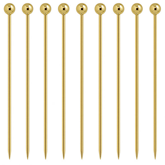Gold Ball Garnish Picks - Pack of 10