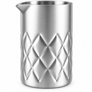 A brushed stainless steel mixing pitcher with a diamond-patterned textured design on the lower half, set against a plain white background.