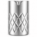 A brushed stainless steel cocktail mixing glass with a diamond-patterned textured design on the lower half, shown on a clean white background.
