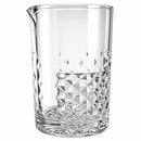 Clear glass cocktail mixing pitcher with a diamond-patterned base and faceted diamond-cut body, shown on a white background.