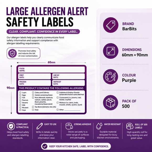 Large Allergen Alert Safety Labels - Roll of 500