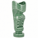 A green glazed ceramic tiki mug with a sculpted tiki head design, shown against a plain white background.