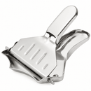 A stainless steel cheese grater and slicer tool with a polished metallic finish, shown on a plain white background.