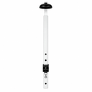 A vertical white metal wall bracket for optic bar measures with black plastic end caps and a black adjustable clamp near the bottom, shown on a plain white background.