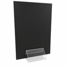 A black rectangular display board or sign with a clear acrylic stand in front, shown on a plain white background.