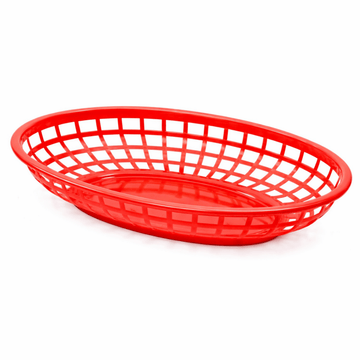 Red plastic basket on a white background