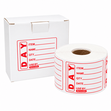 Red Removable Prepped Food Labels - Roll of 500