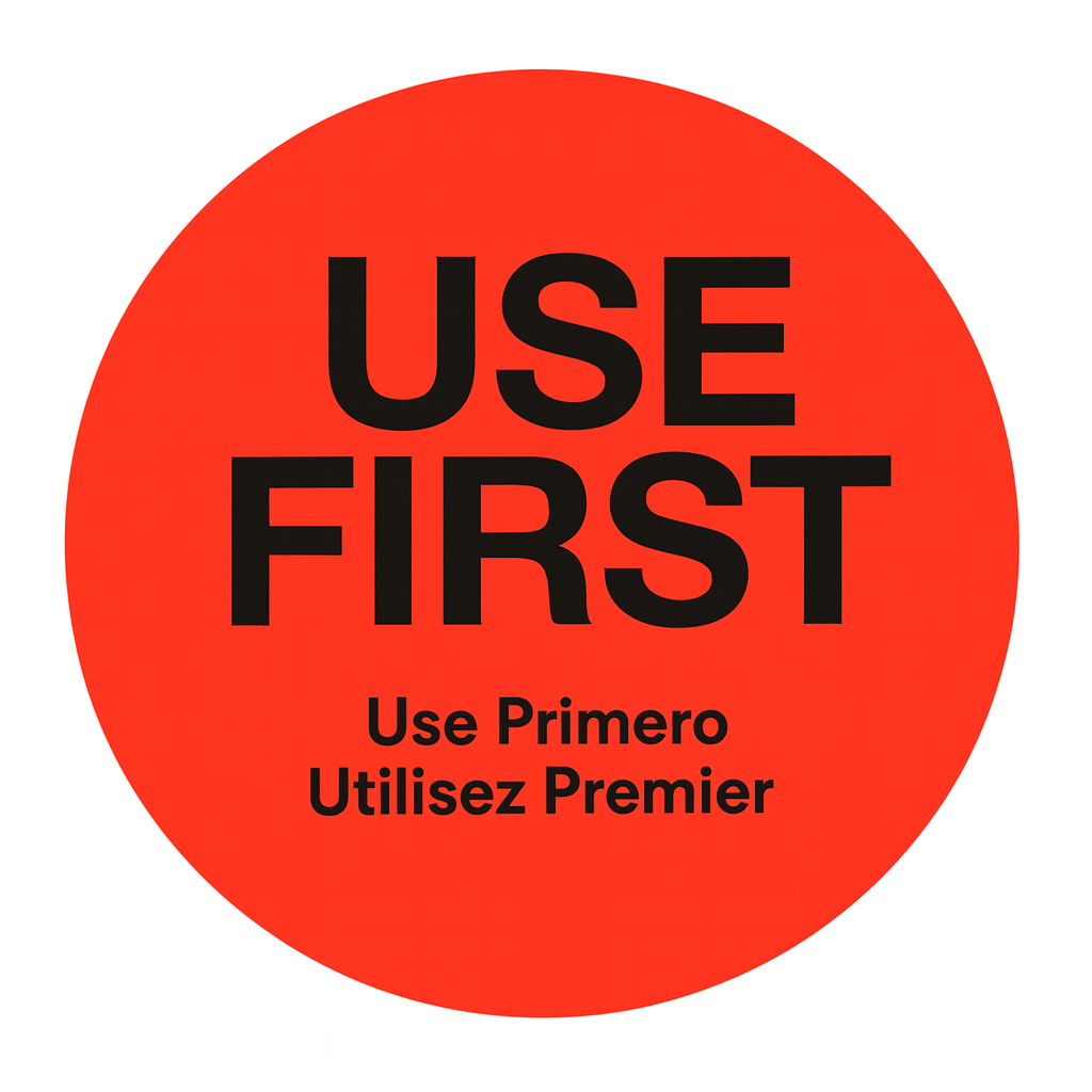 Red Removable Use First Labels - Roll of 500 - 0