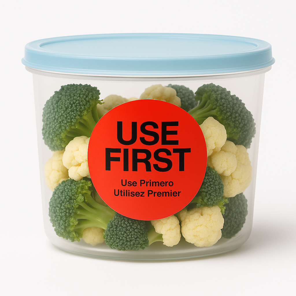 Red Removable Use First Labels - Roll of 500